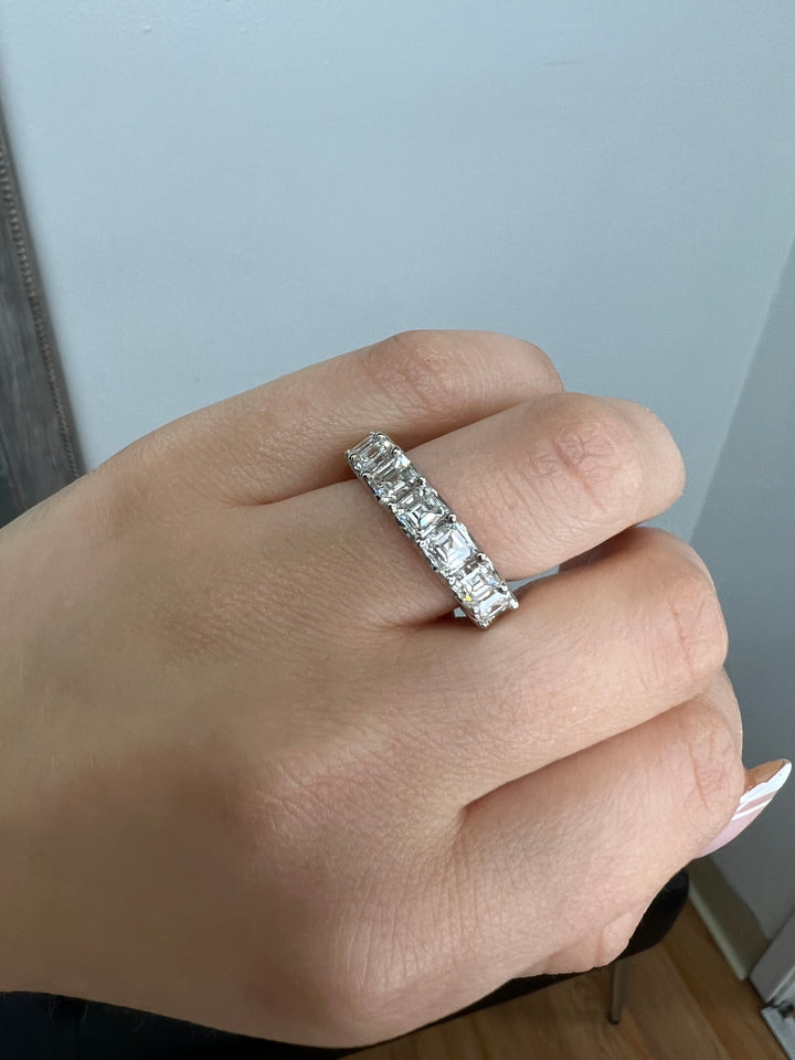 Utrera - Asscher Cut Lab White Gold Diamond Eternity Band, Female Hand