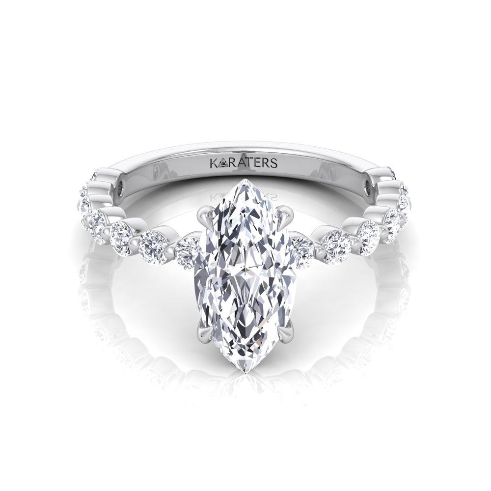 Veloma-Marquise Lab White Gold Diamond Engagement Ring, Front