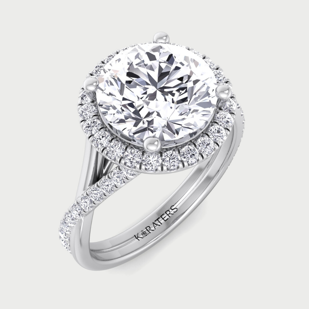 Velsen - Round Cut Halo Lab Grown Diamond Engagement Ring With Twist Band