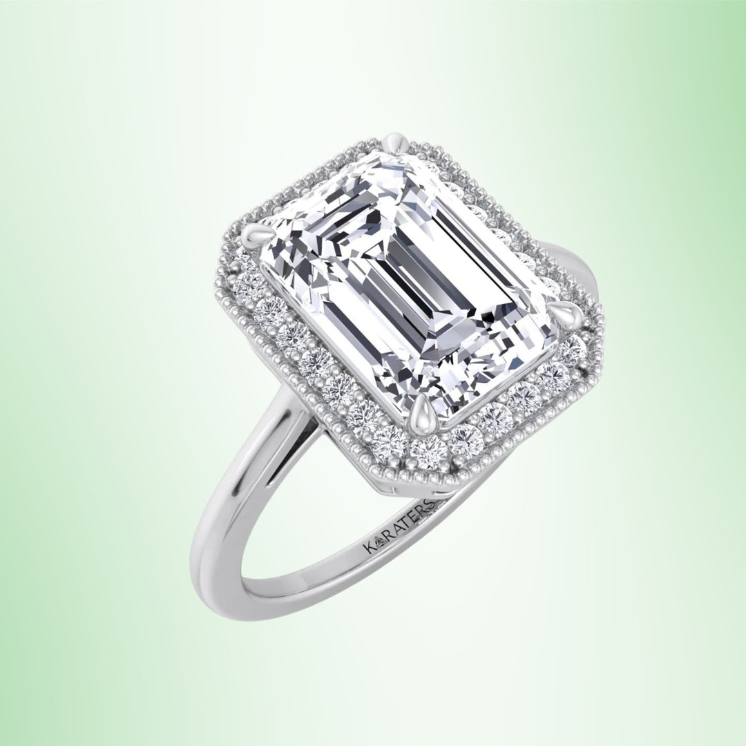 Vintage Emerald Cut Halo Lab-Grown Diamond Engagement Ring
