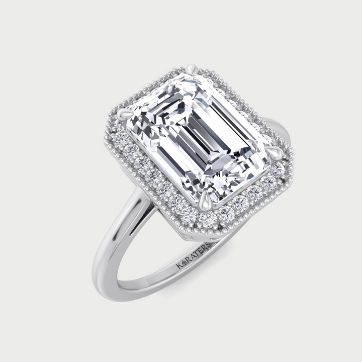 Vintage Emerald Cut Halo Lab-Grown Diamond Engagement Ring