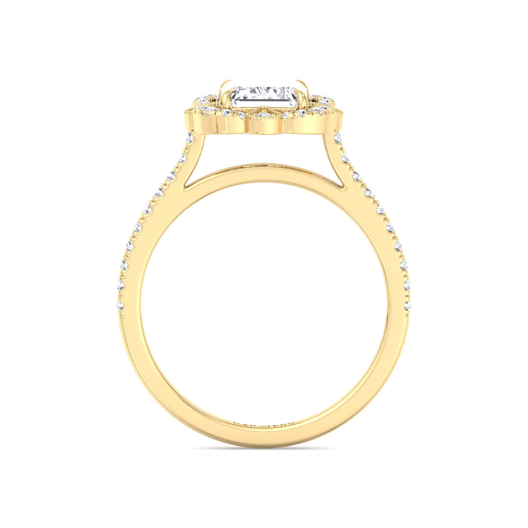 Vintage Emerald Lab Diamond Ring Pave Band Yellow