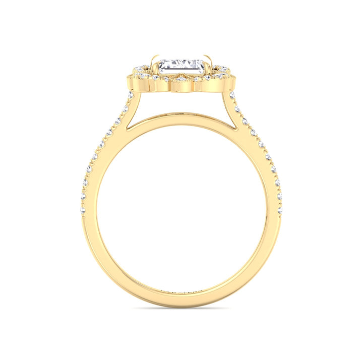 Vintage Emerald Lab Diamond Ring Pave Band Yellow