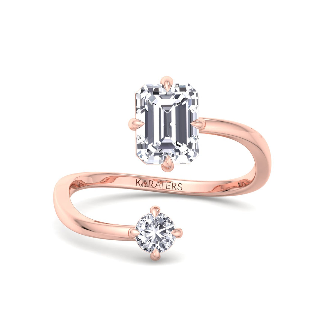 Vintage Ring with Emerald-Cut Lab Diamond Pave Band Rose