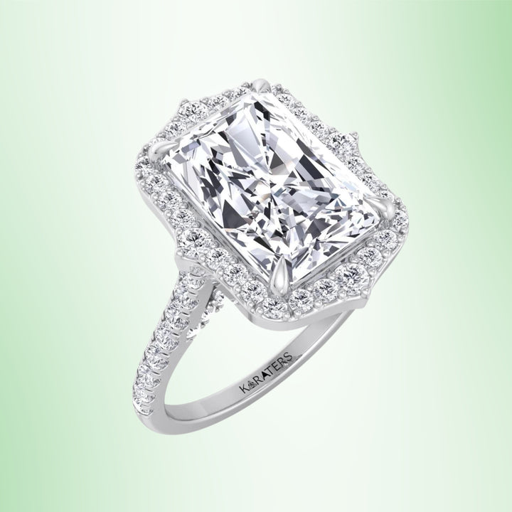Vintage Style Radiant Lab Diamond Engagement Ring Halo