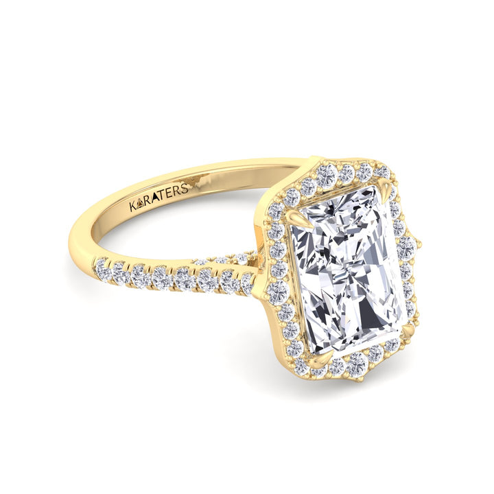 Vintage Style Radiant Lab Diamond Ring Halo Yellow
