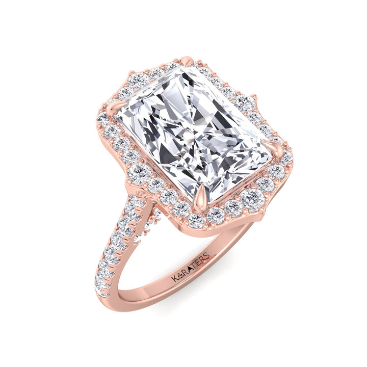 Vintage Style Radiant Lab Diamond Rose Gold Ring Halo 