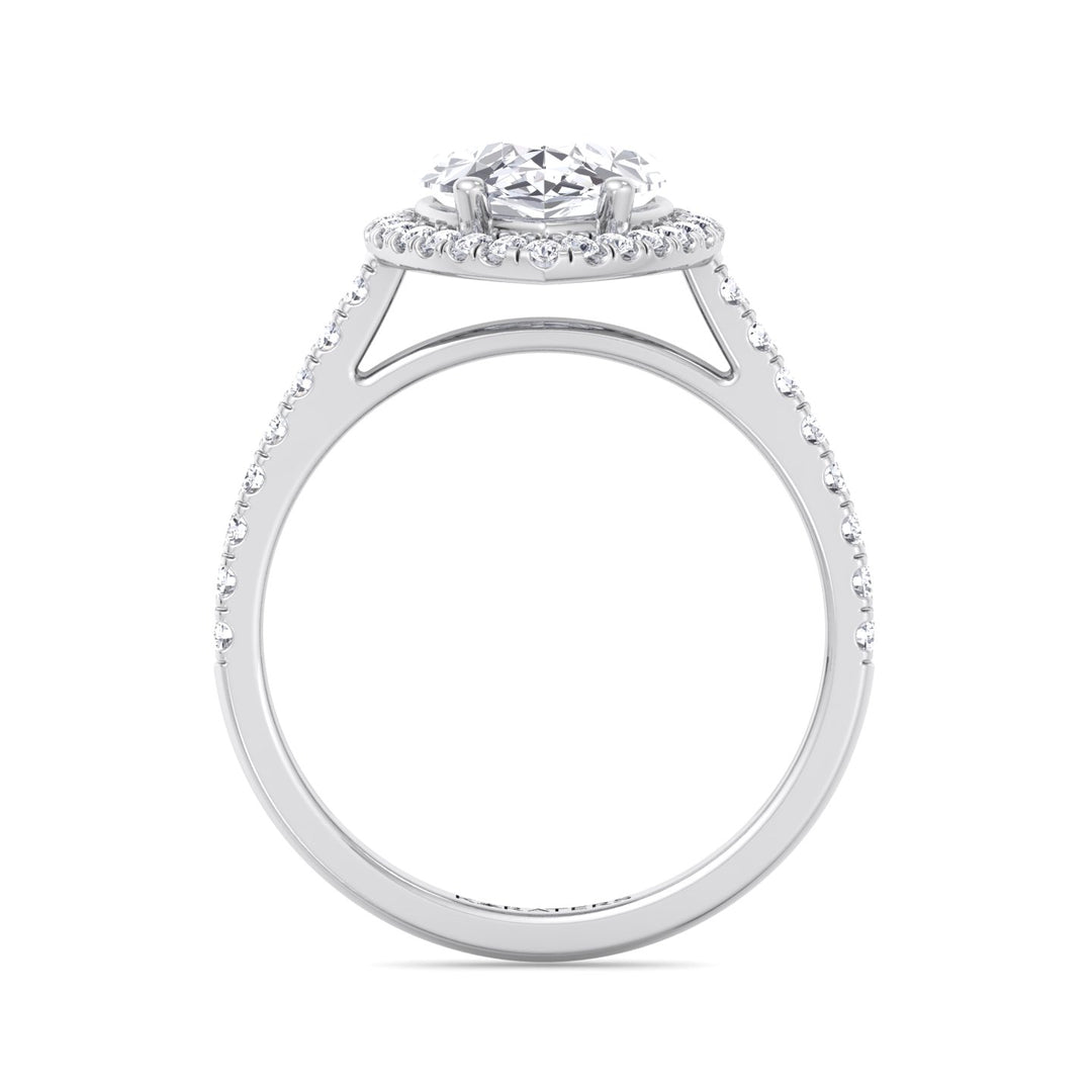 Visalia-Pear Lab White Diamond Halo Ring, Profile