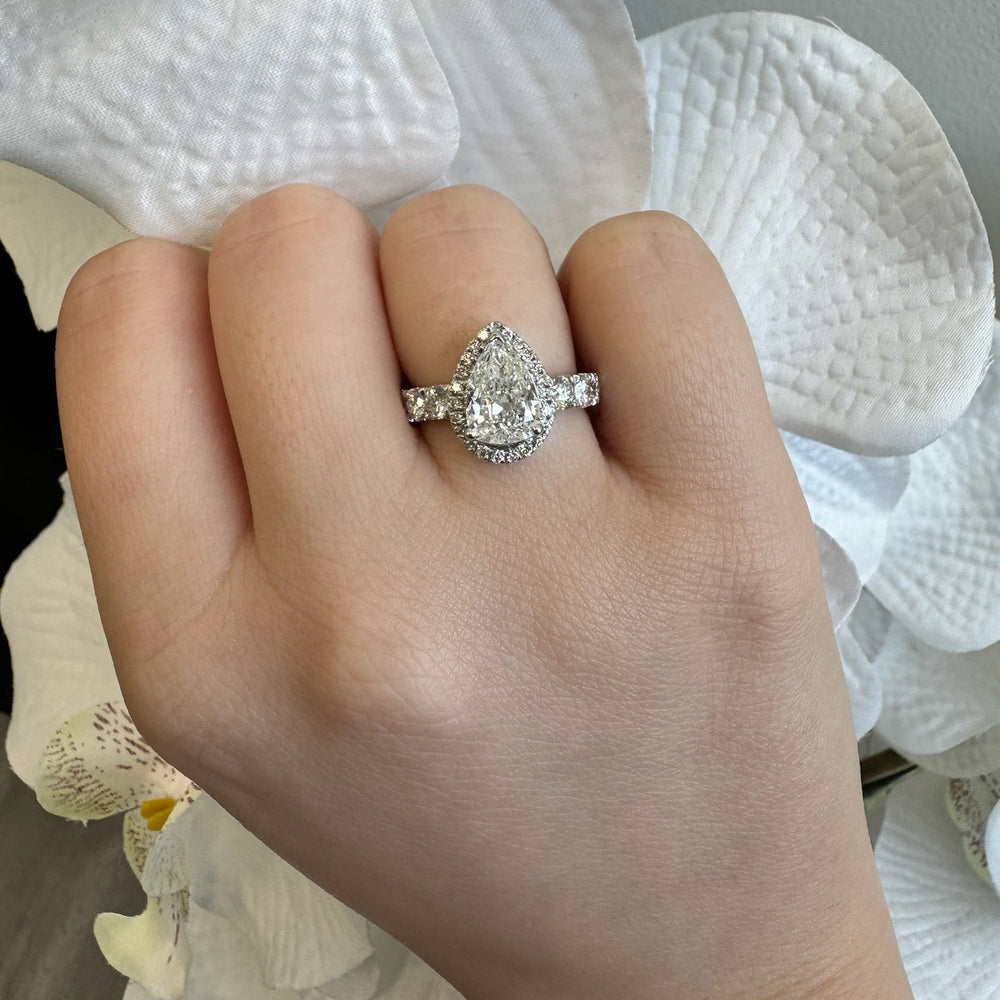 Visalia-Pear Shaped Lab Grown White Gold Diamond Halo Engagement Ring, Female