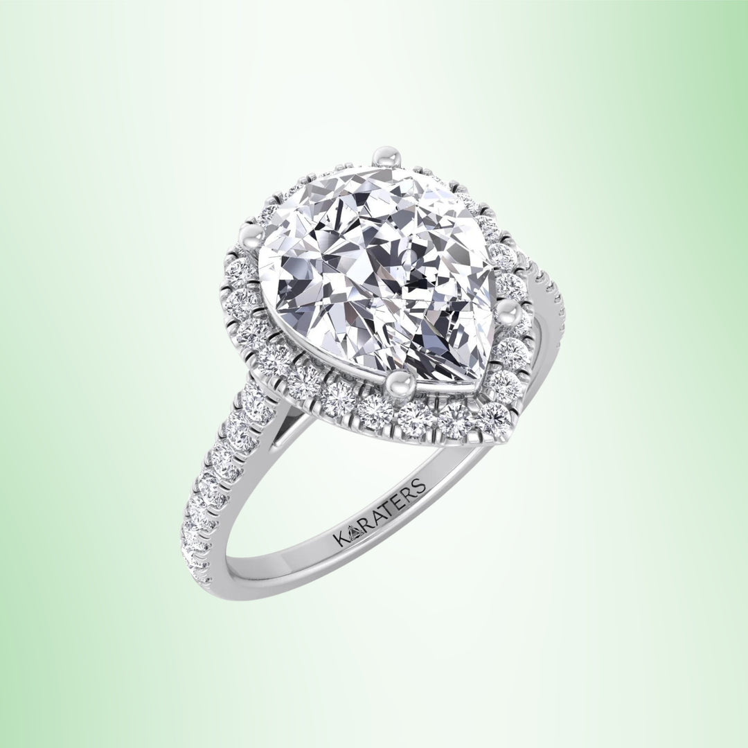 Visalia - Pear Shaped Lab Grown Diamond Halo Engagement Ring With Pave Band