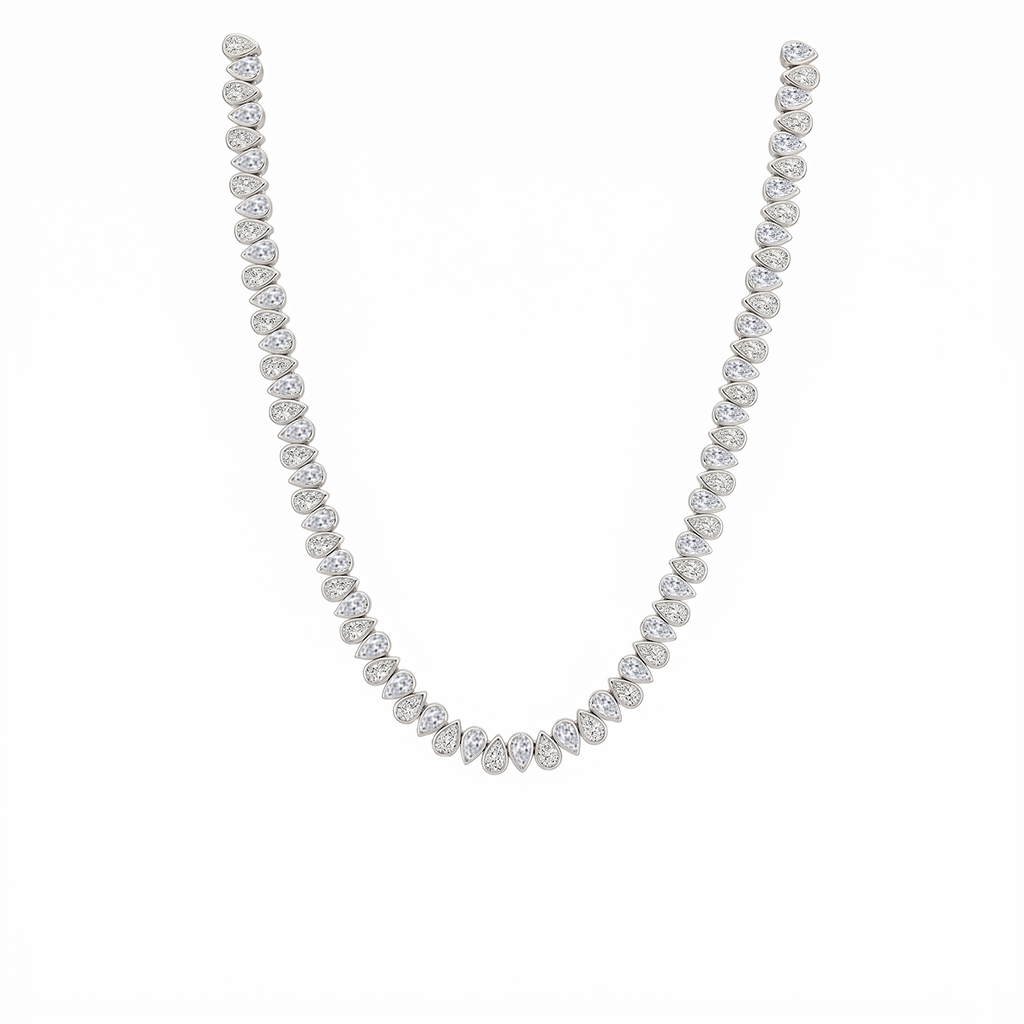 Bezel Set North-South Pear Shape Lab Grown Diamond Tennis Necklace White Gold 14K