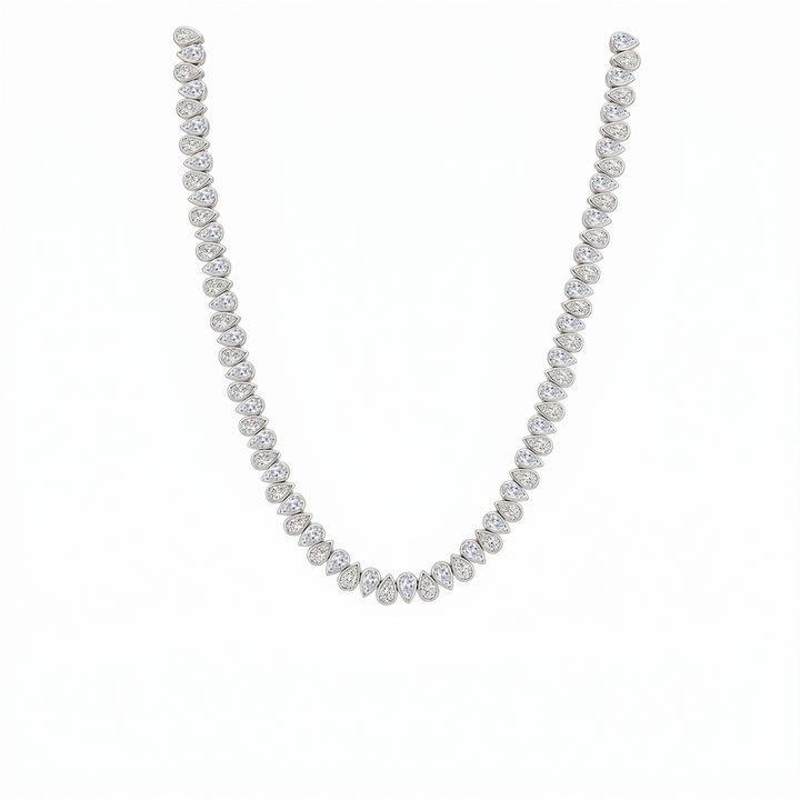 Bezel Set North-South Pear Shape Lab Grown Diamond Tennis Necklace White Gold 14K