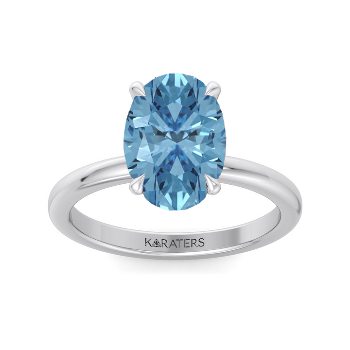 Fancy Blue Oval Shape Solitaire Lab Grown Diamond Engagement Ring  White Gold 14K