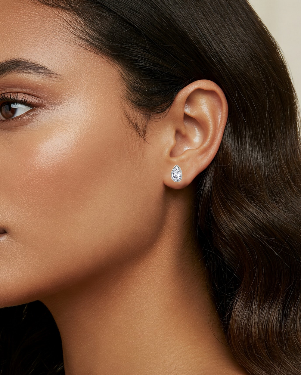 Bezel Set Pear Shape Lab Grown Diamond Studs WG lifestyle