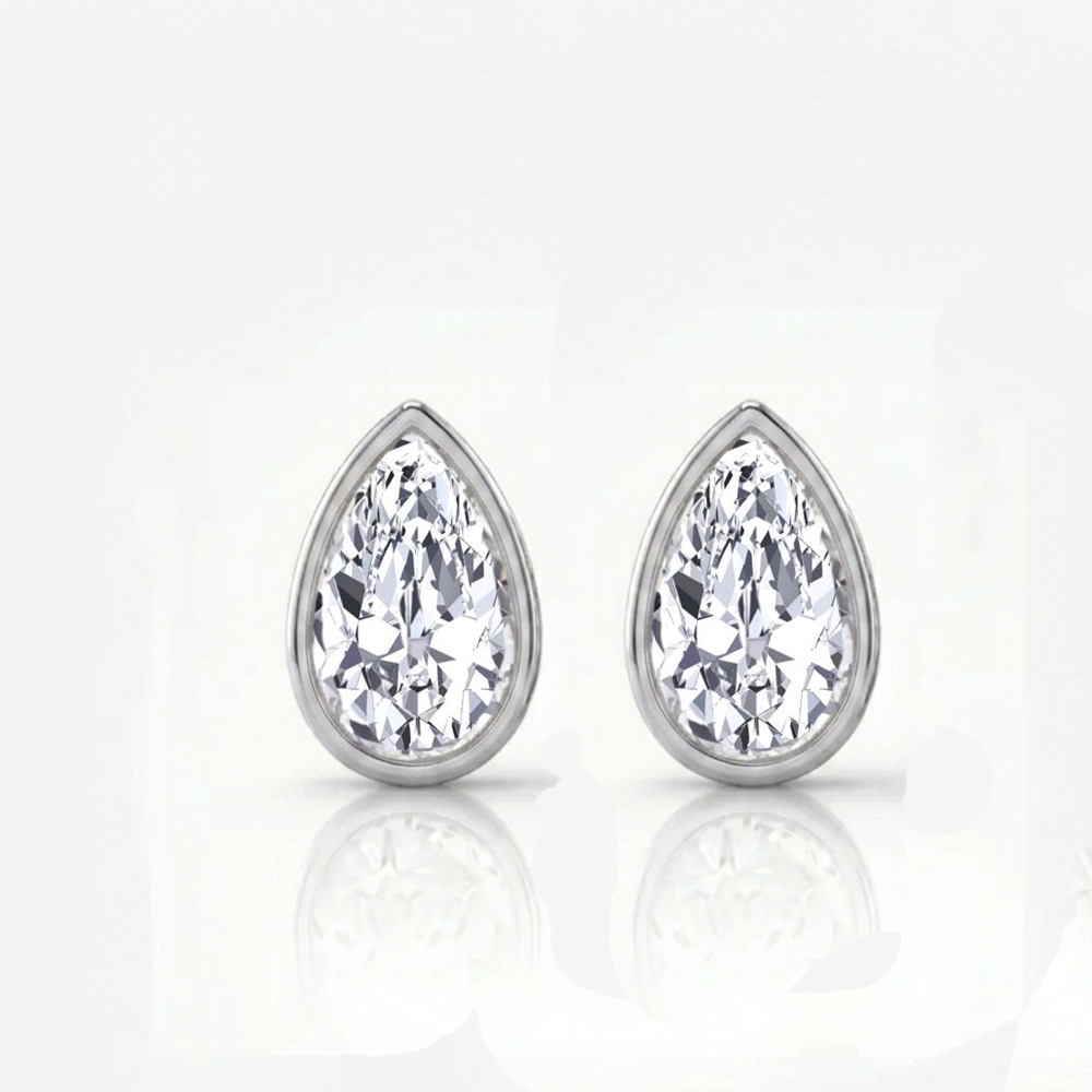 Bezel Set Pear Shape Lab Grown Diamond Studs WG 2