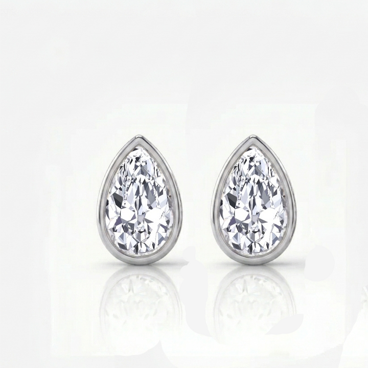 Bezel Set Pear Shape Lab Grown Diamond Studs WG 2