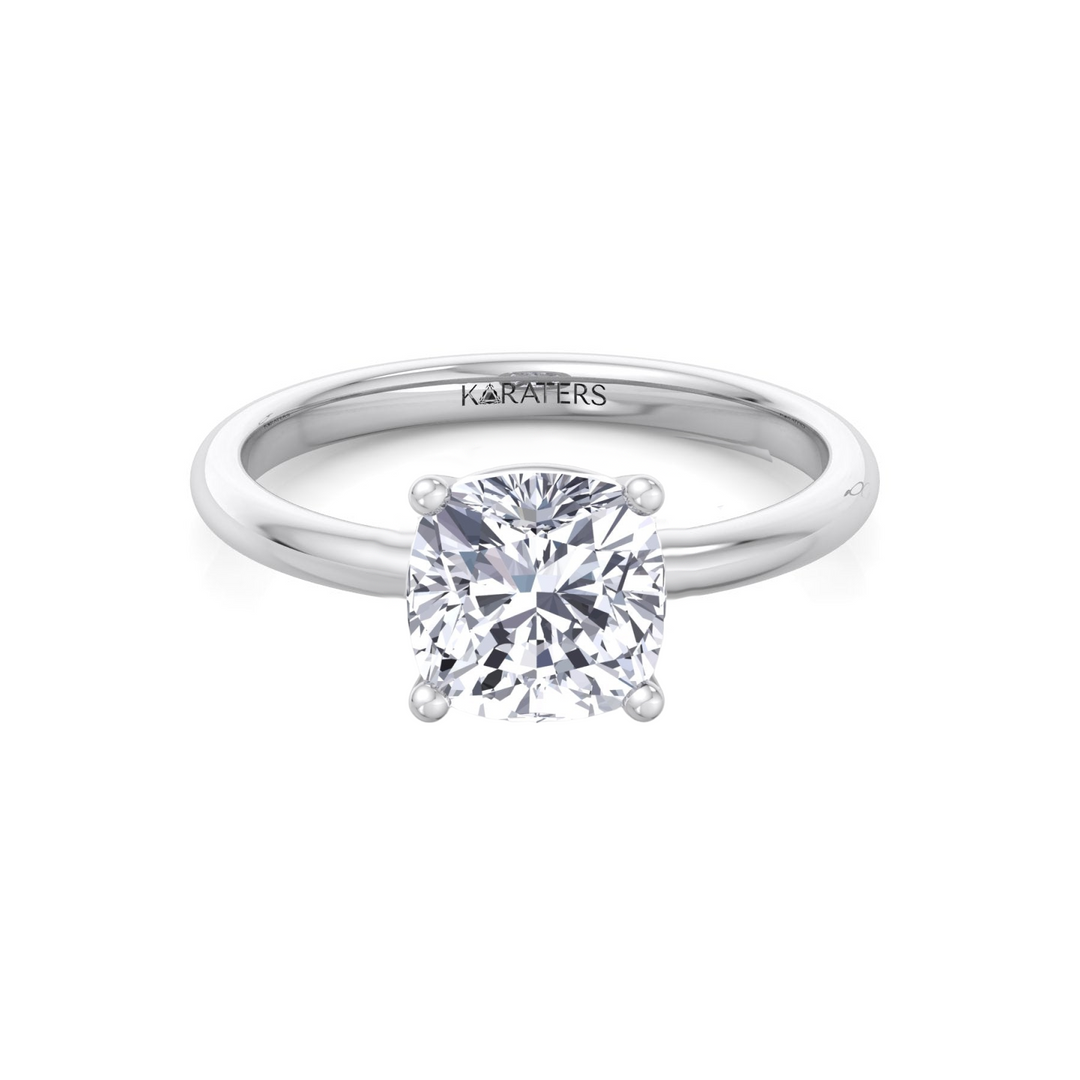 Cushion Cut Thin Band Solitaire Lab Grown Diamond Engagement Ring WG 2