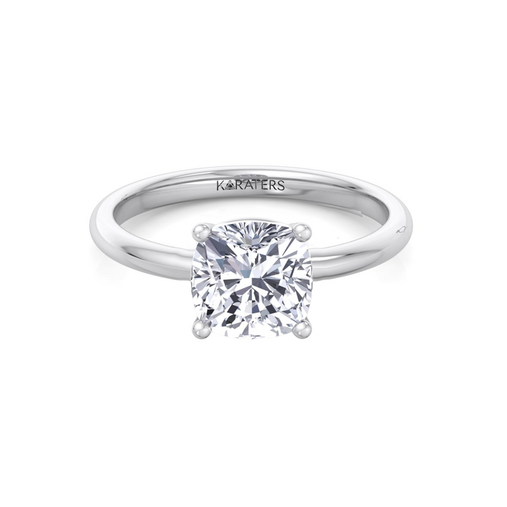 Cushion Cut Thin Band Solitaire Lab Grown Diamond Engagement Ring WG 2