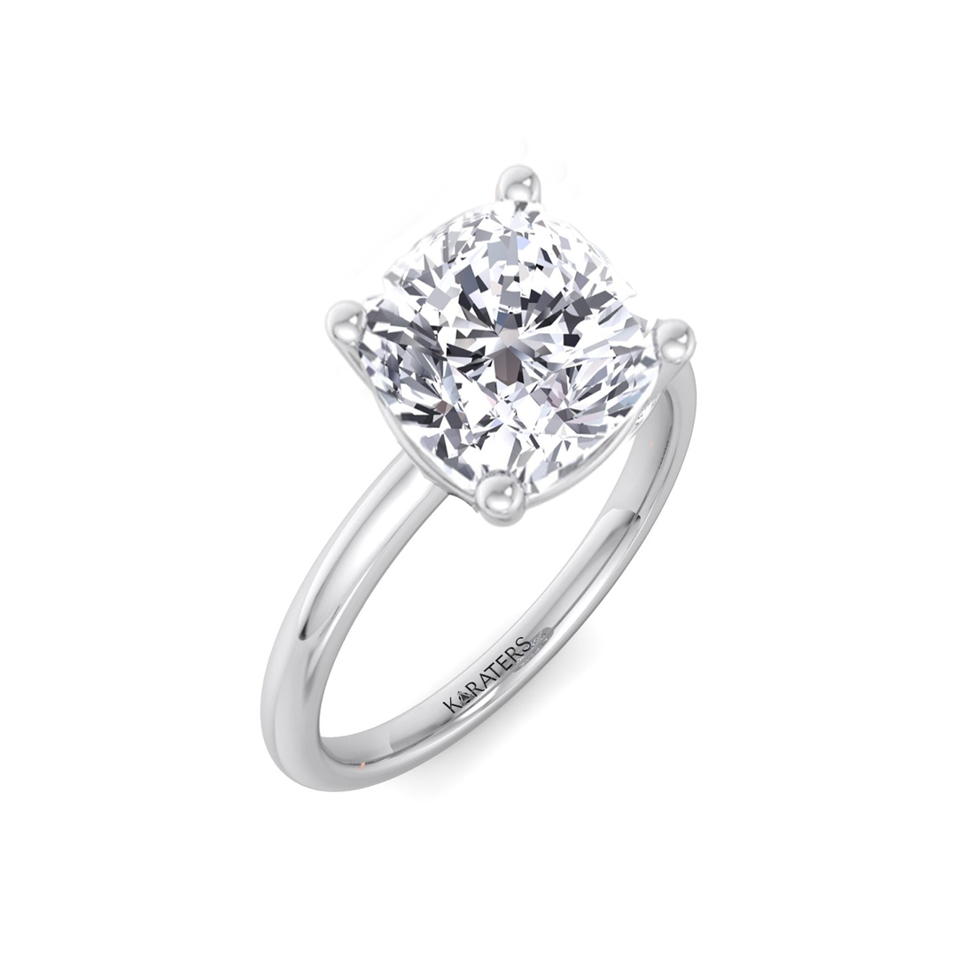 Cushion Cut Thin Band Solitaire Lab Grown Diamond Engagement Ring WG
