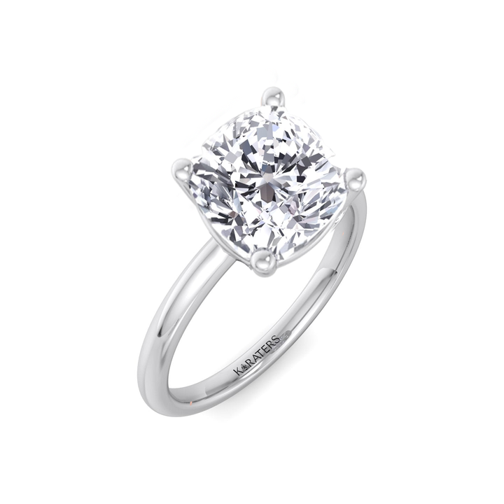 Cushion Cut Thin Band Solitaire Lab Grown Diamond Engagement Ring WG