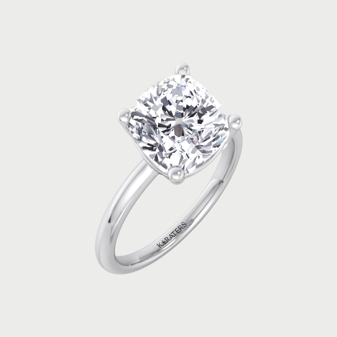 Cushion Cut Thin Band Solitaire Lab Grown Diamond Engagement Ring