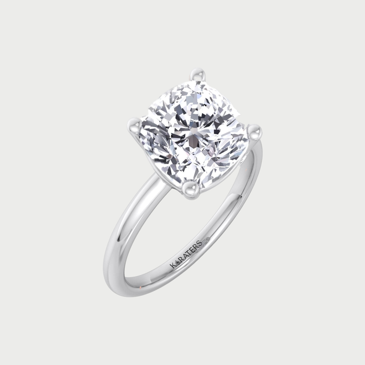 Cushion Cut Thin Band Solitaire Lab Grown Diamond Engagement Ring