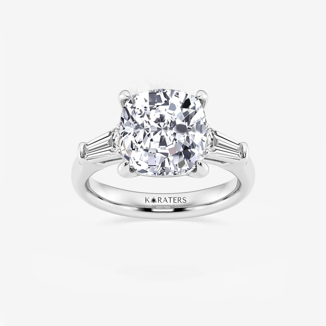WG Cushion Cut Lab Grown Diamond with Side Accents Ring top