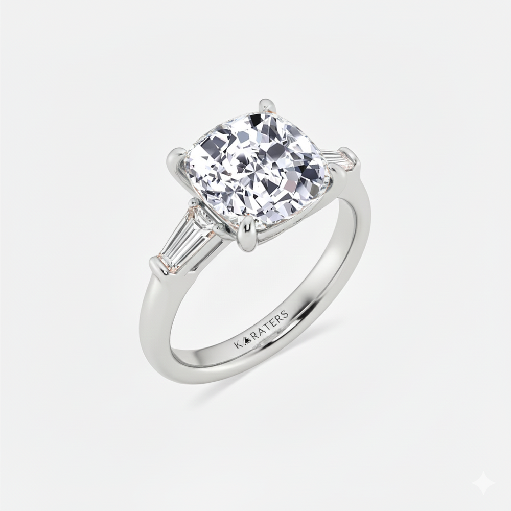 WG Cushion Cut Lab Grown Diamond with Side Accents Ring side view