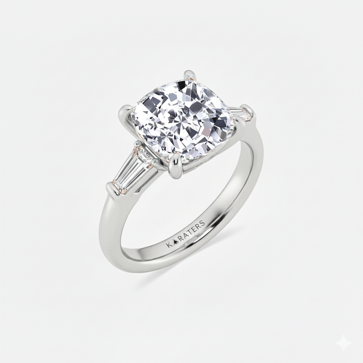 WG Cushion Cut Lab Grown Diamond with Side Accents Ring side view