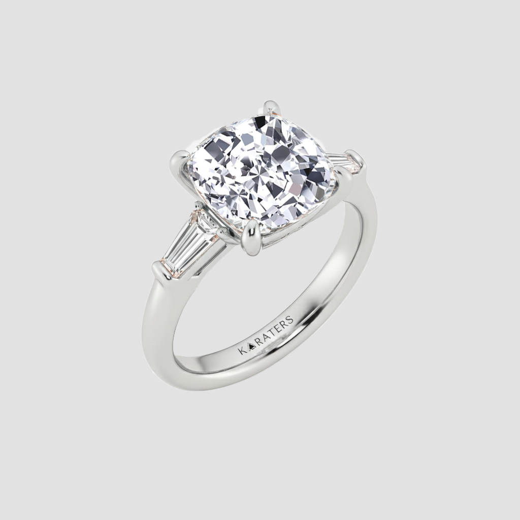 WG Cushion Cut Lab Grown Diamond with Side Accents Ring