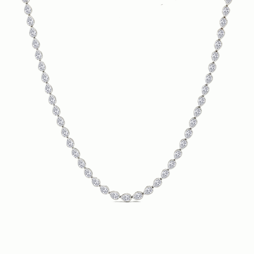 Bezel Set East-West Pear Shape Lab Grown Diamond Tennis Necklace White Gold 14K