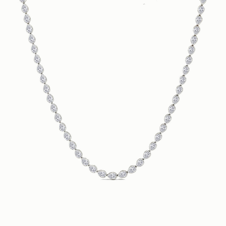 Bezel Set East-West Pear Shape Lab Grown Diamond Tennis Necklace White Gold 14K