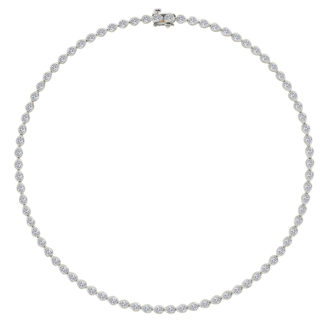 Bezel Set East-West Pear Shape Lab Grown Diamond Tennis Necklace White Gold 18K