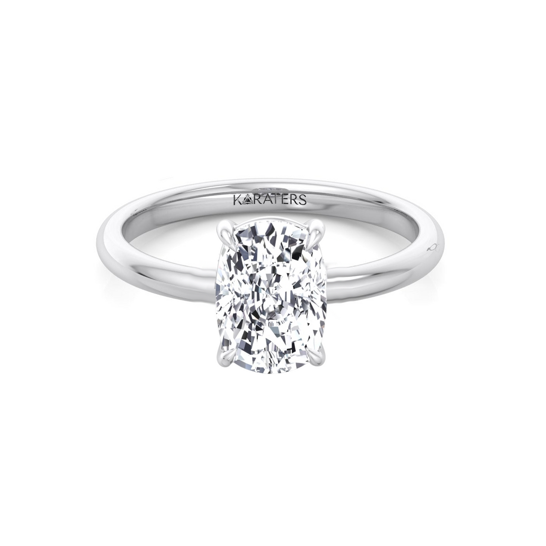 Cushion Cut Thin Band Solitaire Lab Grown Diamond Ring WG 2