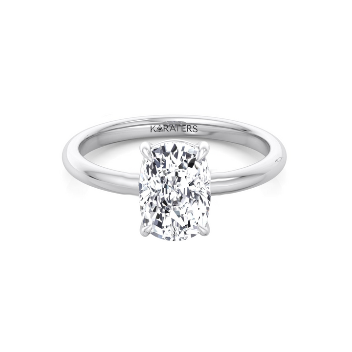 Cushion Cut Thin Band Solitaire Lab Grown Diamond Ring WG 2