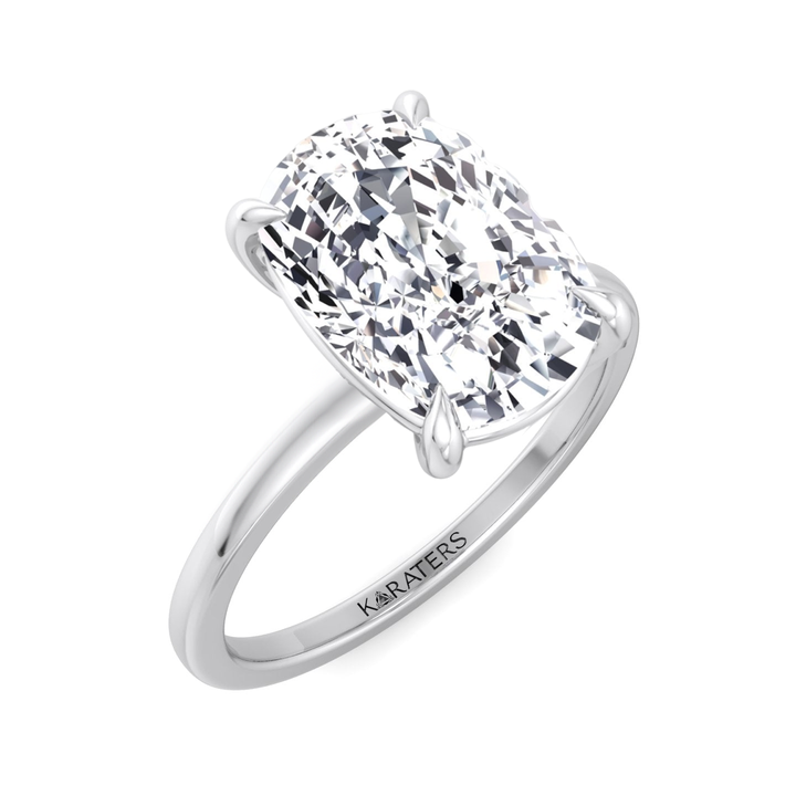 Cushion Cut Thin Band Solitaire Lab Grown Diamond Ring WG