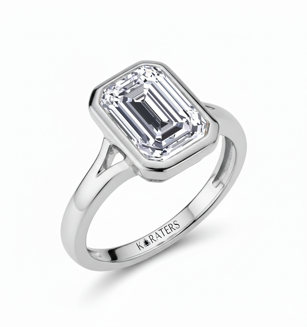 WG Split Shank Emerald Cut in Bezel Set Lab Grown Ring Side View2