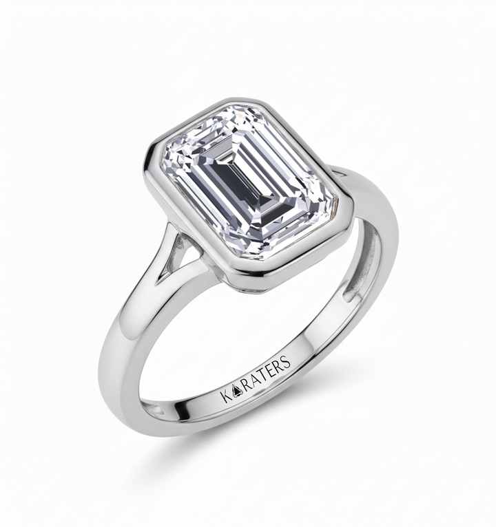 WG Split Shank Emerald Cut in Bezel Set Lab Grown Ring Side View2