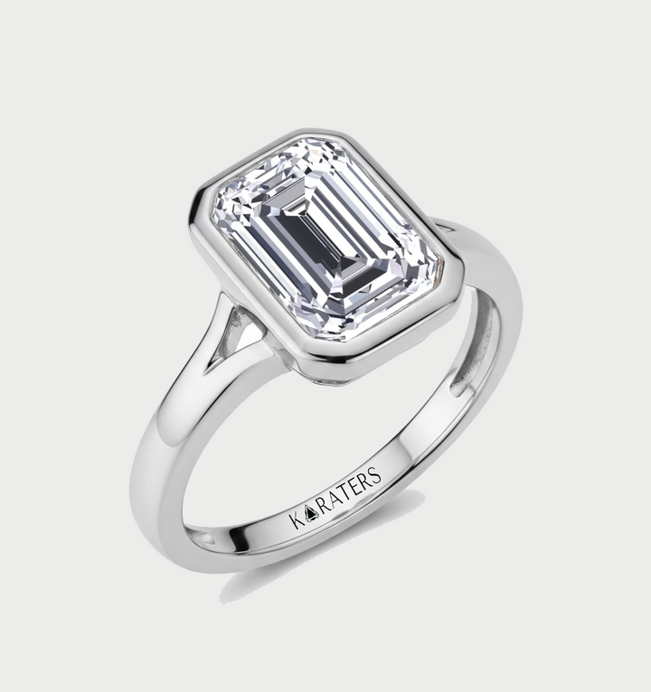 WG Split Shank Emerald Cut in Bezel Set Lab Grown Ring Side View