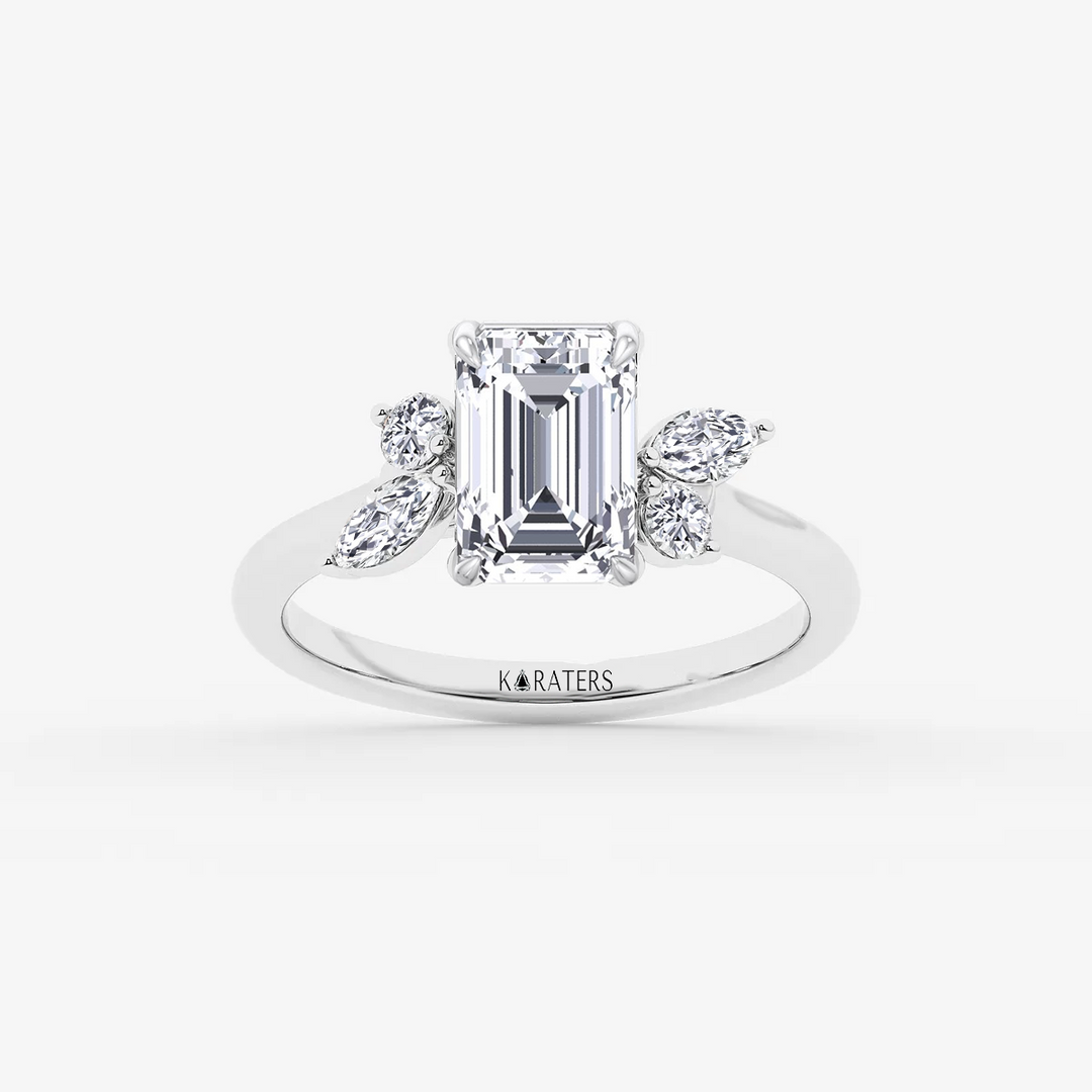 WG Emerald Lab Grown Diamond with Round & Marquise Side Stone Top view view