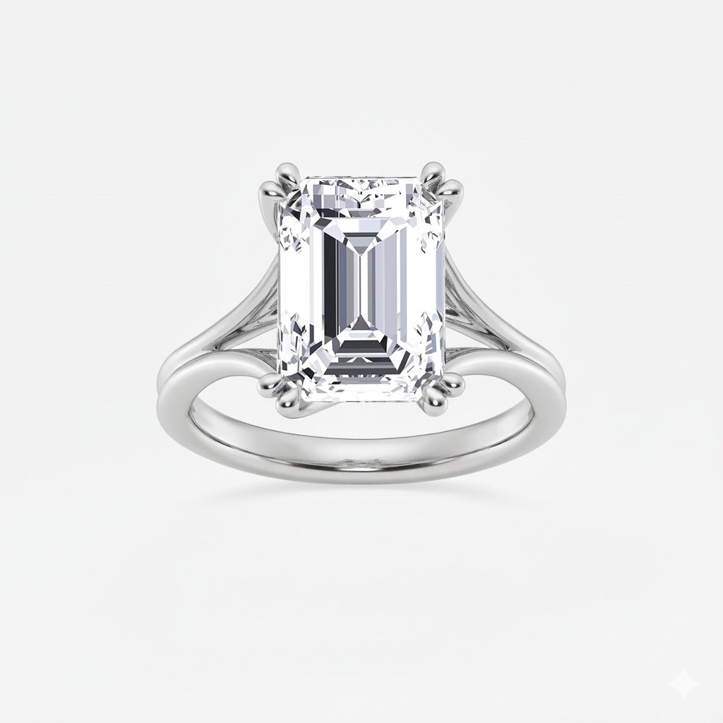 White Gold Emerald Lab Grown Diamond Double Prong top view
