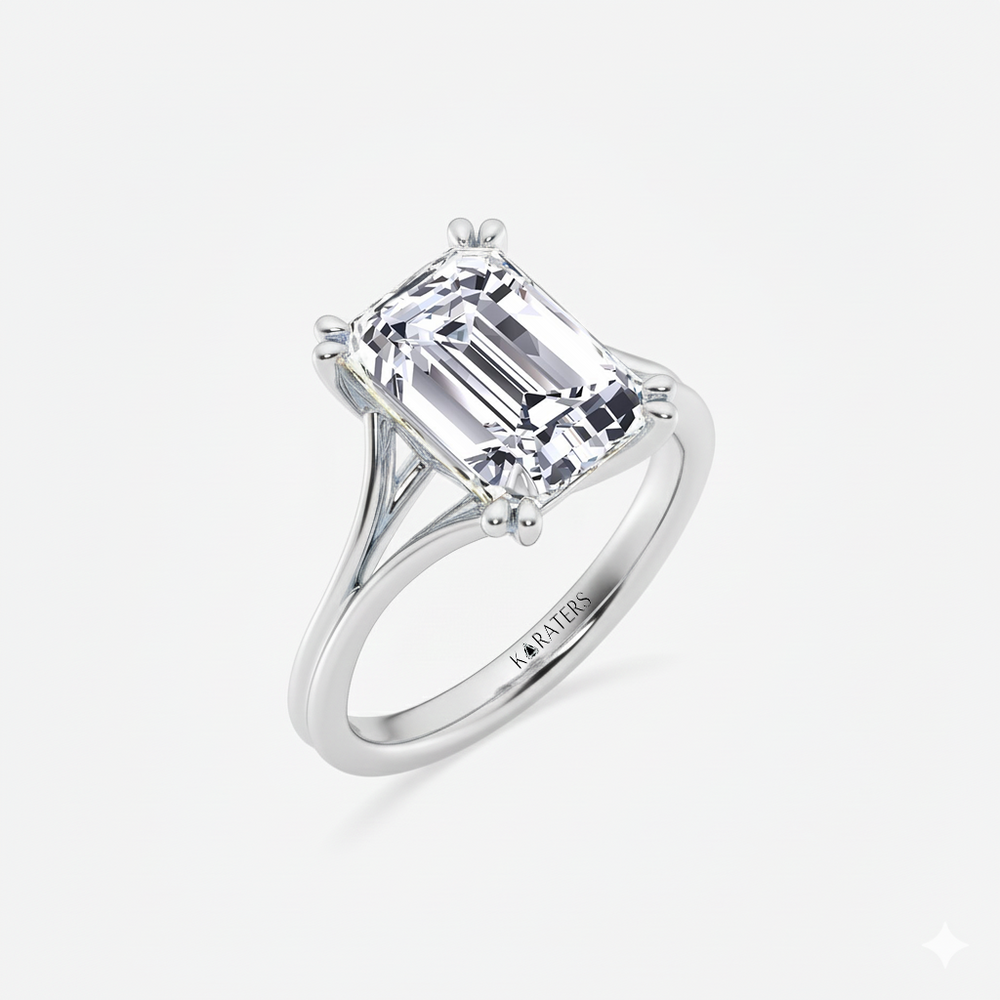 White Gold Emerald Lab Grown Diamond Double Prong side view2