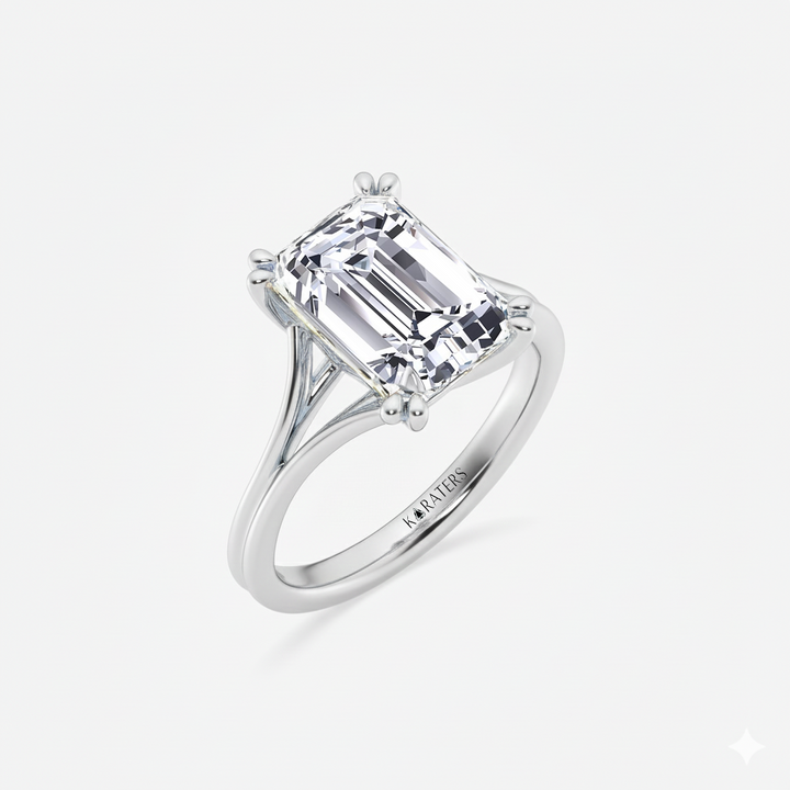 White Gold Emerald Lab Grown Diamond Double Prong side view2