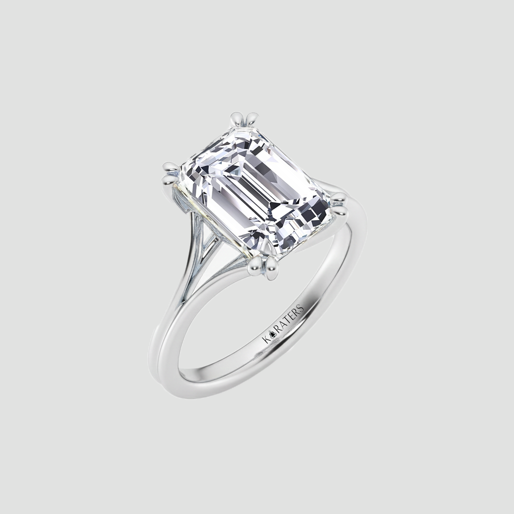 White Gold Emerald Lab Grown Diamond Double Prong side view