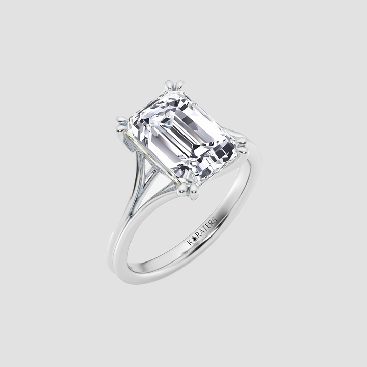 White Gold Emerald Lab Grown Diamond Double Prong side view