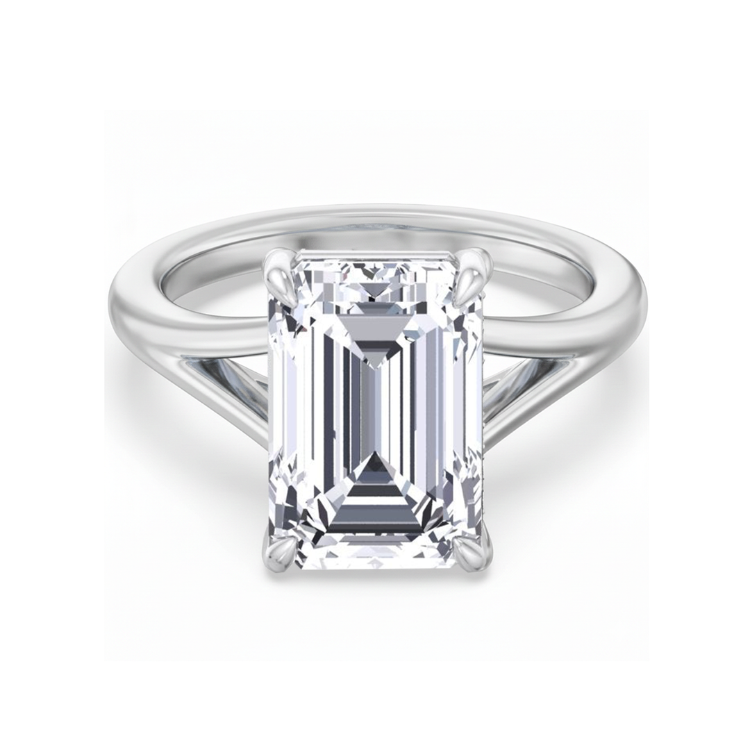 WG Emerald Split Shank Lab Grown Diamond Front view
