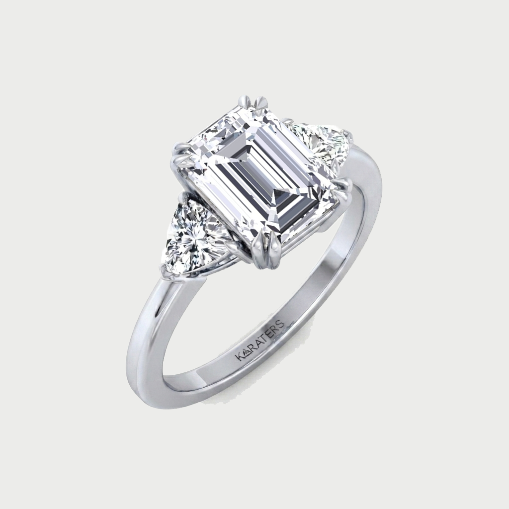 WG Cushion Cut Lab- Diamond Ring With Sidestone