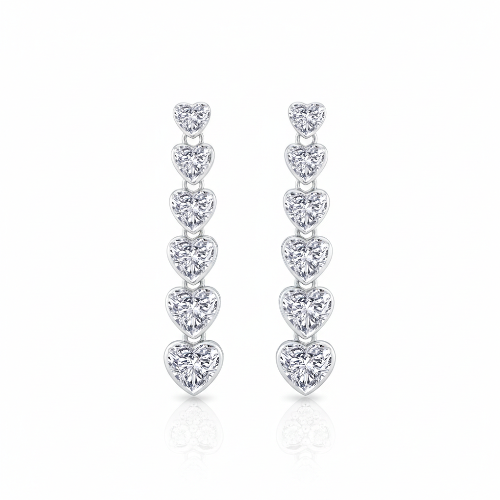 WG Heart Shaped Bezel Tennis Earrings Lab Grown Diamond2