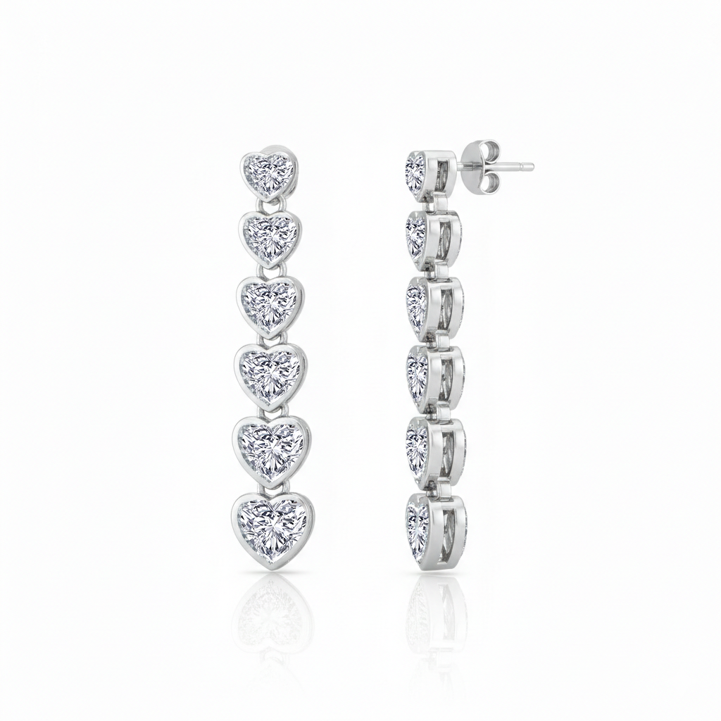 WG Heart Shaped Bezel Tennis Earrings Lab Grown Diamond 3