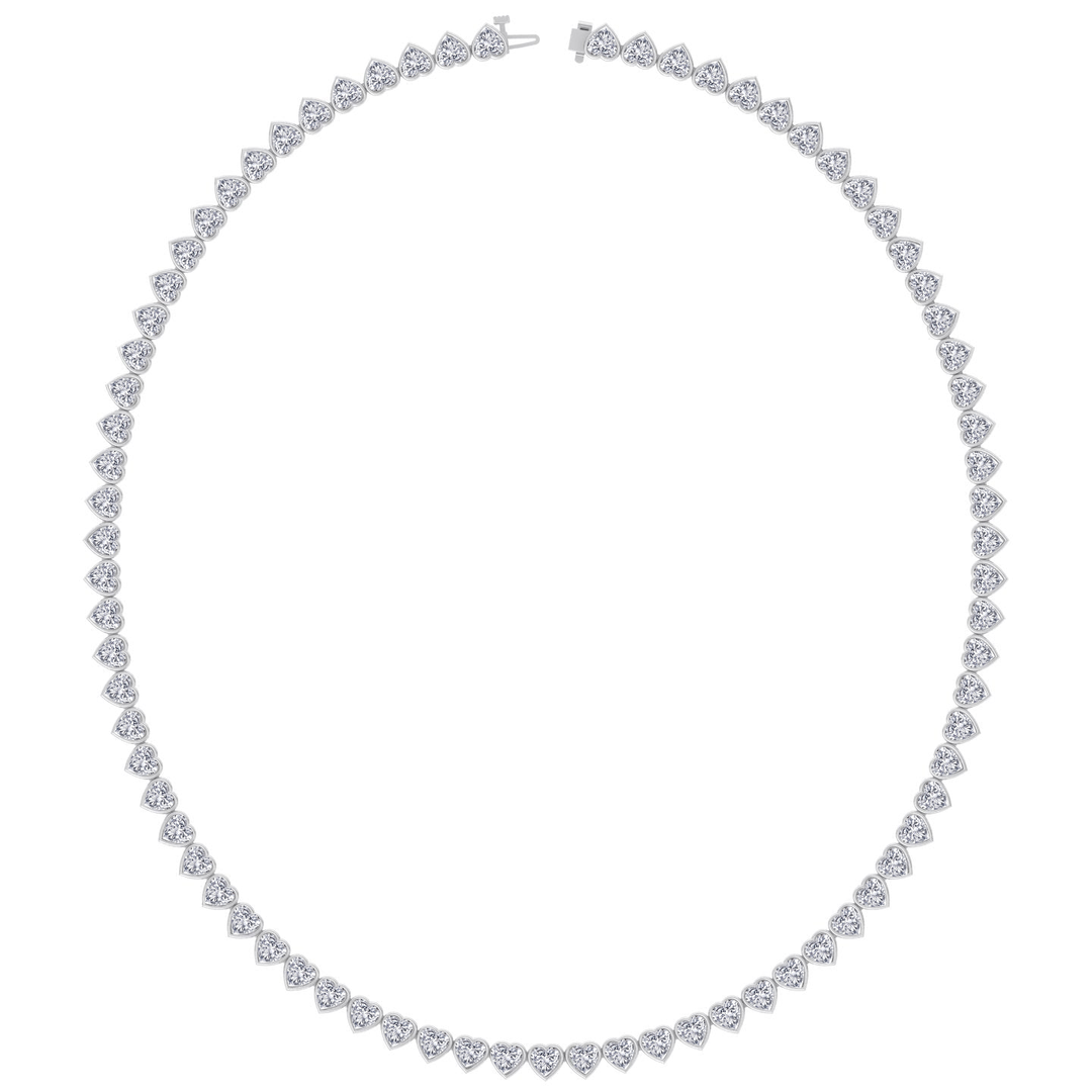 Heart Shape Bezel Set Lab Grown Diamond Tennis Necklace 18K Solid Gold